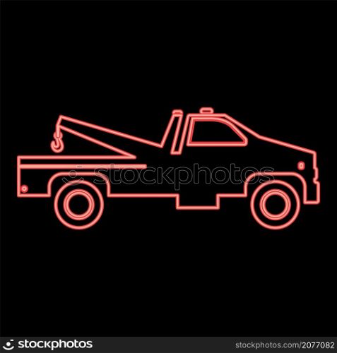 Neon breakdown truck red color vector illustration image flat style light. Neon breakdown truck red color vector illustration image flat style