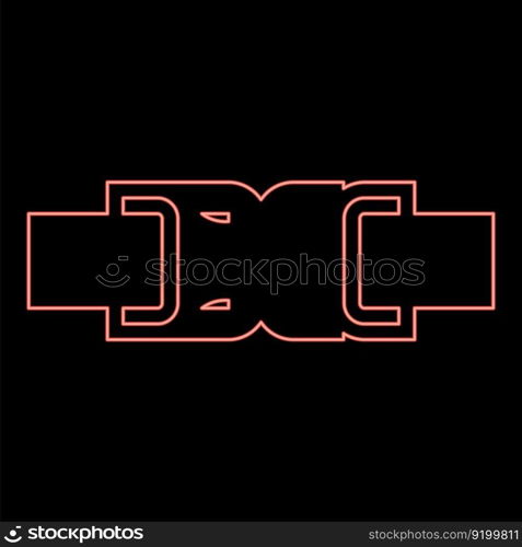 Neon buckle fastener clasp furniture for clothes system of fast snap join for backpack bag closed red color vector illustration image flat style light. Neon buckle fastener clasp furniture for clothes system of fast snap join for backpack bag closed red color vector illustration image flat style