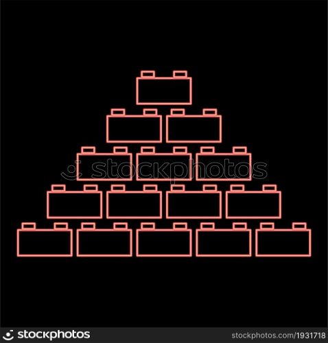 Neon building block red color vector illustration flat style light image. Neon building block red color vector illustration flat style image