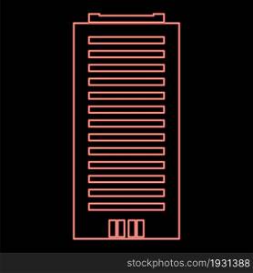 Neon building icon black color in circle outline vector illustration red color vector illustration flat style light image. Neon building icon black color in circle red color vector illustration flat style image
