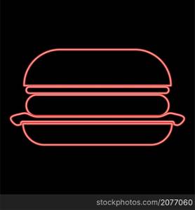 Neon burger red color vector illustration image flat style light. Neon burger red color vector illustration image flat style