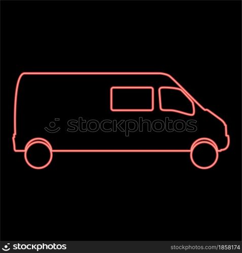 Neon bus red color vector illustration flat style light image. Neon bus red color vector illustration flat style image