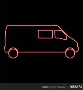 Neon bus red color vector illustration flat style light image. Neon bus red color vector illustration flat style image