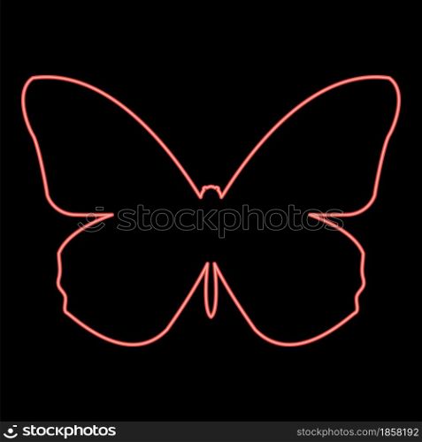 Neon butterfly red color vector illustration flat style light image. Neon butterfly red color vector illustration flat style image