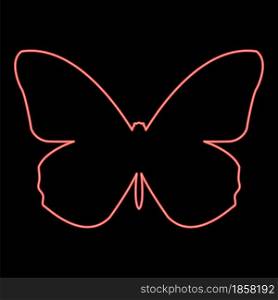Neon butterfly red color vector illustration flat style light image. Neon butterfly red color vector illustration flat style image