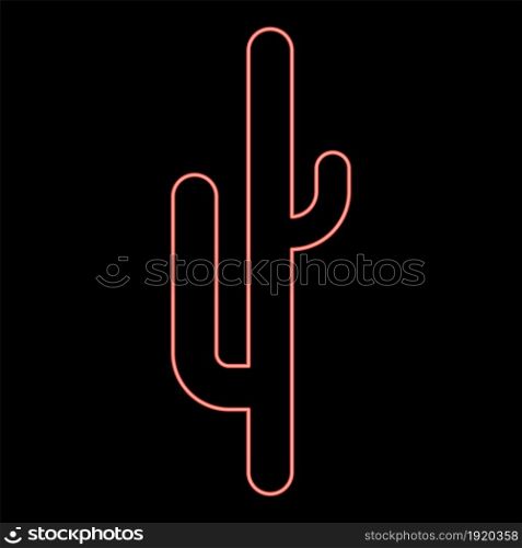 Neon cactus red color vector illustration flat style light image. Neon cactus red color vector illustration flat style image