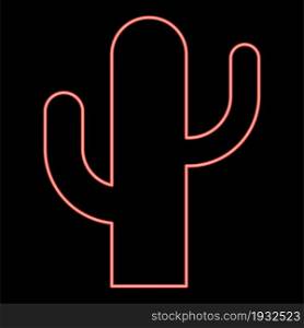 Neon cactus red color vector illustration flat style light image. Neon cactus red color vector illustration flat style image