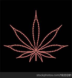 Neon cannabis (marijuana) leaf red color vector illustration flat style light image. Neon cannabis (marijuana) leaf red color vector illustration flat style image