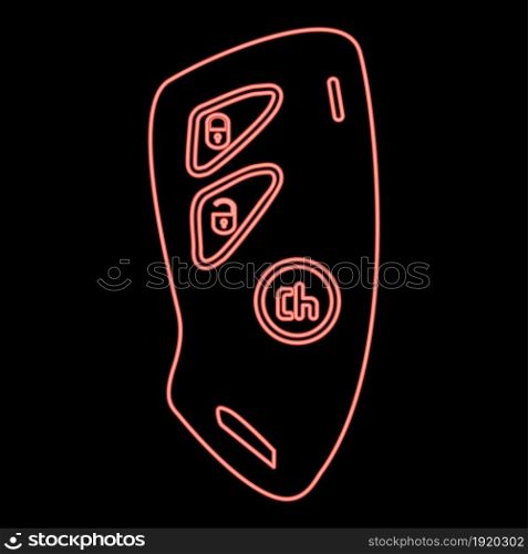 Neon car key and of the alarm system red color vector illustration flat style light image. Neon car key and of the alarm system red color vector illustration flat style image
