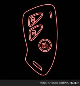 Neon car key and of the alarm system red color vector illustration flat style light image. Neon car key and of the alarm system red color vector illustration flat style image