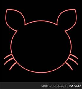 Neon cat head red color vector illustration flat style light image. Neon cat head red color vector illustration flat style image