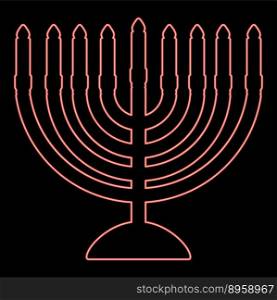 Neon chanukah menorah Jewish holiday candelabra with candles Israel candle holder red color vector illustration image flat style light. Neon chanukah menorah Jewish holiday candelabra with candles Israel candle holder red color vector illustration image flat style
