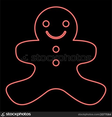 Neon christmas cookie red color vector illustration image flat style light. Neon christmas cookie red color vector illustration image flat style