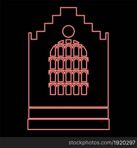 Neon church building red color vector illustration flat style light image. Neon church building red color vector illustration flat style image