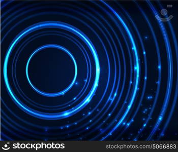 Neon circles abstract background. Neon blue circles vector abstract pattern background