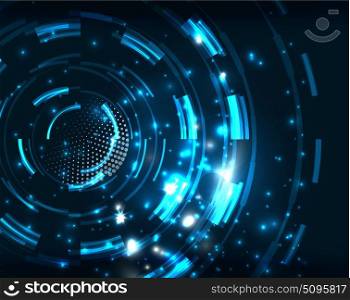 Neon circles abstract background. Neon blue circles vector abstract pattern background