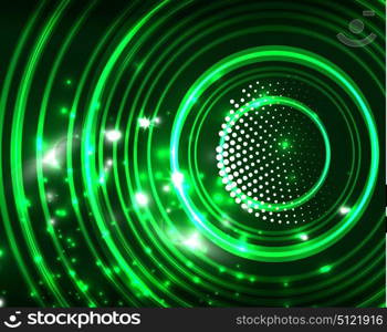 Neon circles abstract background. Neon green circles vector abstract pattern background