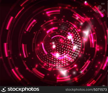 Neon circles abstract background. Neon red circles vector abstract pattern background