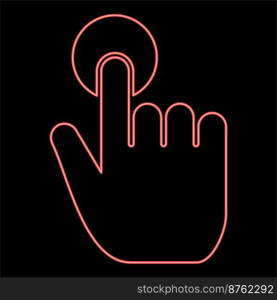 Neon click hand Touch of hand Finger click on screen surface red color vector illustration image flat style light. Neon click hand Touch of hand Finger click on screen surface red color vector illustration image flat style