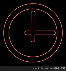 Neon clock red color vector illustration flat style light image. Neon clock red color vector illustration flat style image