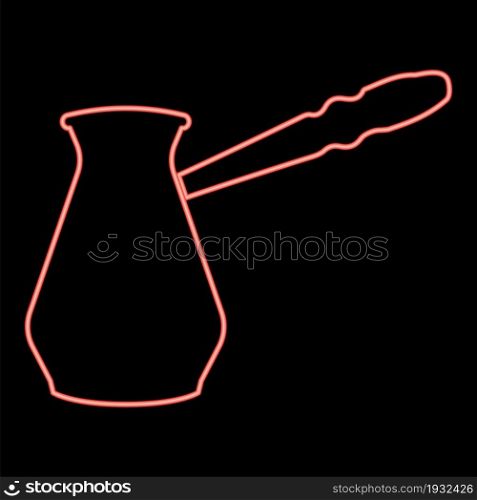 Neon coffee pot red color vector illustration flat style light image. Neon coffee pot red color vector illustration flat style image