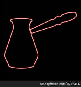 Neon coffee pot red color vector illustration flat style light image. Neon coffee pot red color vector illustration flat style image