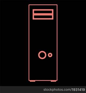Neon computer case or system unit icon black color in circle outline vector illustration red color vector illustration flat style light image. Neon computer case or system unit icon black color in circle red color vector illustration flat style image