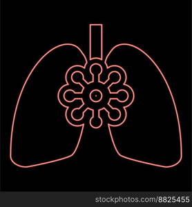 Neon coronavirus damaged lungs Virus corona atack Eating lung concept Covid 19 Infected tuberculosis red color vector illustration image flat style light. Neon coronavirus damaged lungs Virus corona atack Eating lung concept Covid 19 Infected tuberculosis red color vector illustration image flat style