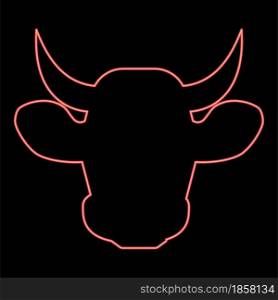 Neon cow head red color vector illustration flat style light image. Neon cow head red color vector illustration flat style image