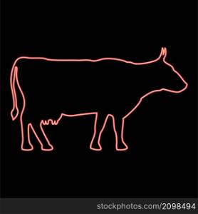 Neon cow set red color vector illustration image flat style light. Neon cow set red color vector illustration image flat style