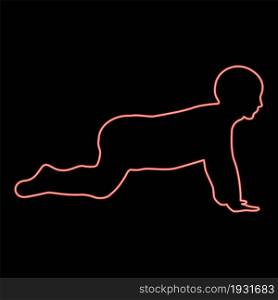 Neon crawling baby red color vector illustration flat style light image. Neon crawling baby red color vector illustration flat style image