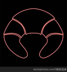 Neon croissant red color vector illustration flat style light image. Neon croissant red color vector illustration flat style image