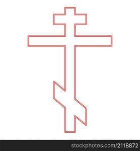 Neon cross eight-pointed of greek-catholic orthodox red color vector illustration image flat style light. Neon cross eight-pointed of greek-catholic orthodox red color vector illustration image flat style