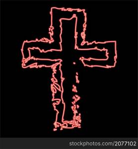 Neon cross red color vector illustration image flat style light. Neon cross red color vector illustration image flat style