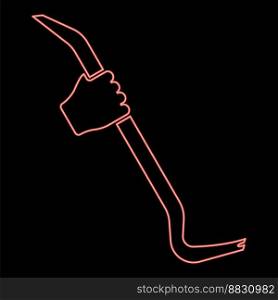 Neon crowbar in hand holding tool use Arm using Multifunctional utility bar red color vector illustration image flat style light. Neon crowbar in hand holding tool use Arm using Multifunctional utility bar red color vector illustration image flat style