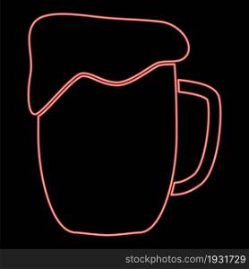 Neon cup beer red color vector illustration flat style light image. Neon cup beer red color vector illustration flat style image