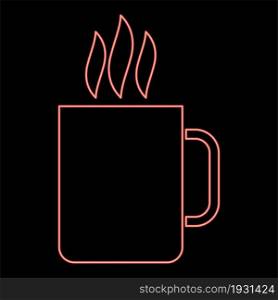 Neon cup with hot drink icon black color in circle outline vector illustration red color vector illustration flat style light image. Neon cup with hot drink icon black color in circle red color vector illustration flat style image