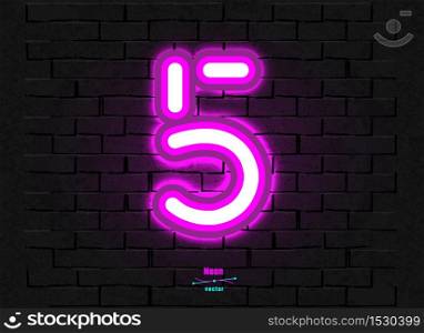 Neon digit on a brick vector backround. Contains mesh. Vector Neon Digit