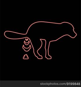 Neon dog defecation poke pooping pet feces doing its toilet concept of place for walking with animals shit site excrement canine red color vector illustration image flat style light. Neon dog defecation poke pooping pet feces doing its toilet concept of place for walking with animals shit site excrement canine red color vector illustration image flat style