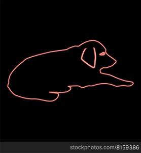Neon dog lie on street pet lying on ground relaxed doggy icon black color vector illustration flat style simple imagein circle round red color vector illustration image flat style light. Neon dog lie on street pet lying on ground relaxed doggy icon black color illustration in circle round red color vector illustration image flat style