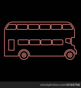 Neon double-decker London bus city transport double decker sightseeing red color vector illustration image flat style light. Neon double-decker London bus city transport double decker sightseeing red color vector illustration image flat style