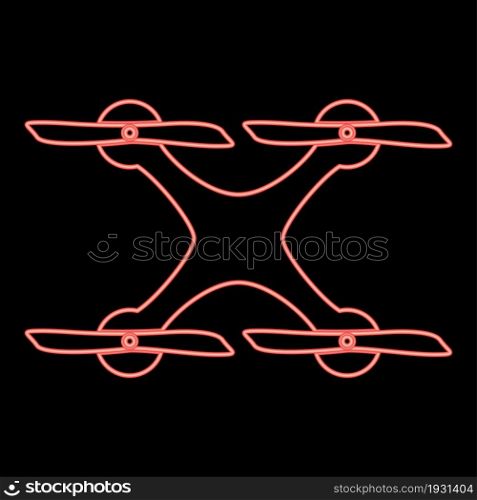 Neon drone icon black color in circle outline vector illustration red color vector illustration flat style light image. Neon drone icon black color in circle red color vector illustration flat style image