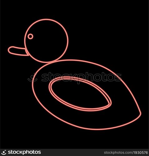 Neon duck icon black color in circle outline vector illustration red color vector illustration flat style light image. Neon duck icon black color in circle red color vector illustration flat style image