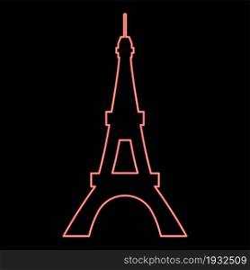 Neon eiffel tower red color vector illustration flat style light image. Neon eiffel tower red color vector illustration flat style image