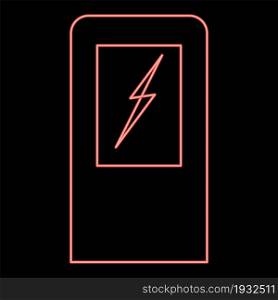 Neon electric car charging station red color vector illustration flat style light image. Neon electric car charging station red color vector illustration flat style image