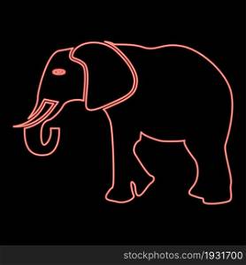 Neon elephant red color vector illustration flat style light image. Neon elephant red color vector illustration flat style image
