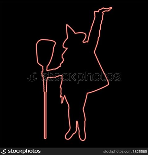 Neon fairy Wizard Witch holding broom Subject for Halloween concept red color vector illustration image flat style light. Neon fairy Wizard Witch standing with broom Subject for Halloween concept red color vector illustration image flat style