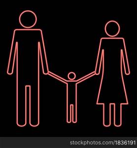 Neon family red color vector illustration flat style light image. Neon family red color vector illustration flat style image