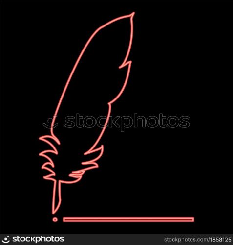 Neon feather red color vector illustration flat style light image. Neon feather red color vector illustration flat style image