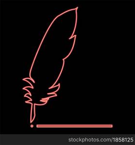 Neon feather red color vector illustration flat style light image. Neon feather red color vector illustration flat style image